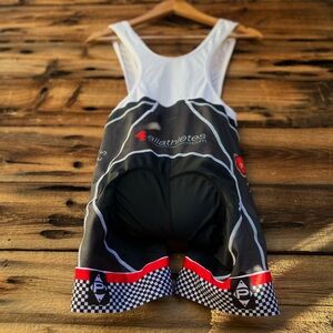 PANACHE | Men’s Cycling Bib Shorts - Black and White with Red Accents M